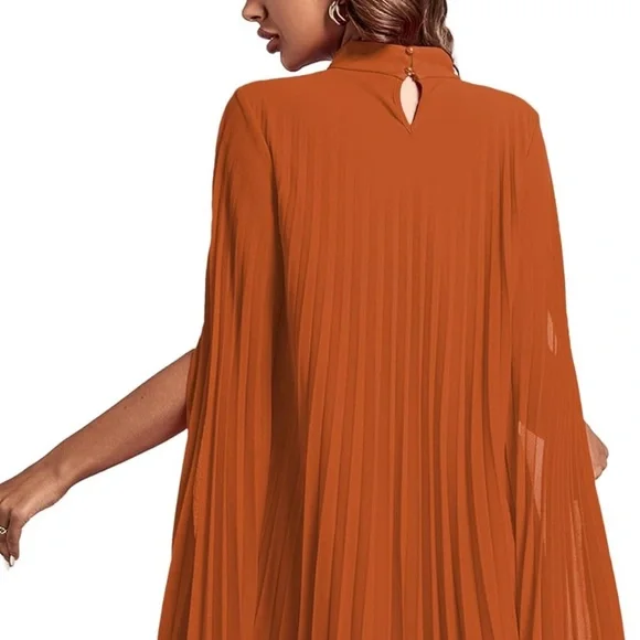 Orange Stunning Pleated Dress | Size M - Picture 2 of 6
